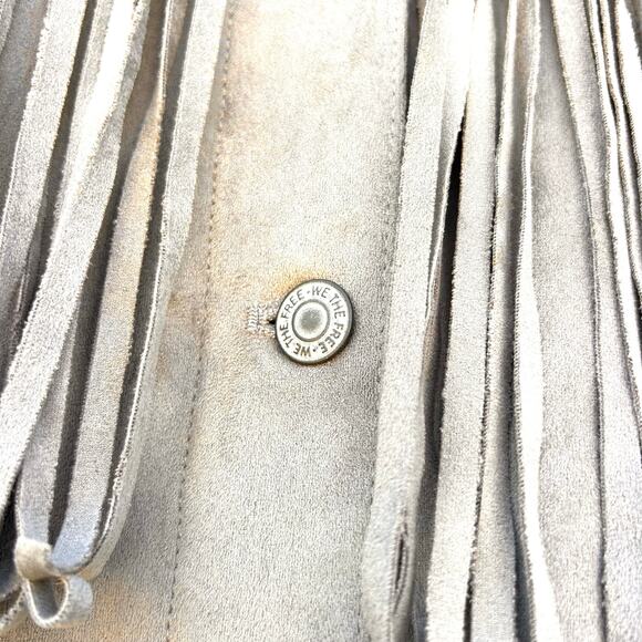 Free People Fringe Out Vegan Suede Faux Leather Gray Grey Jacket Western Small - Picture 9 of 11